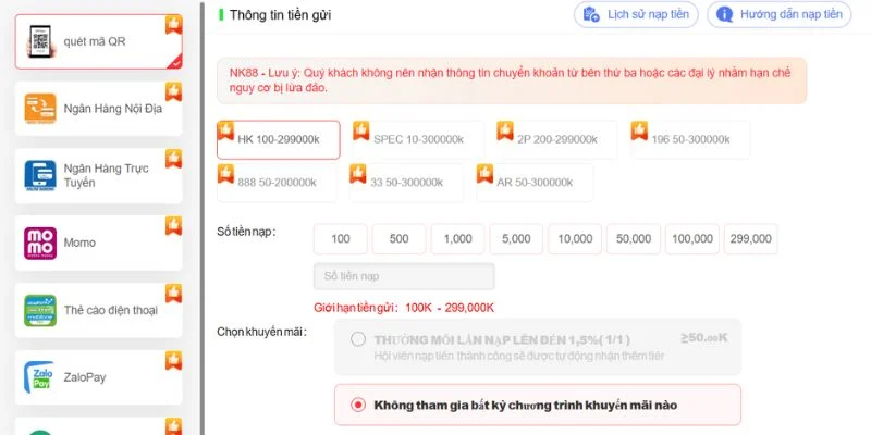 Nạp Tiền NK88 – Thao Tác Tiếp Vốn Nhanh Trong Vài Giây 2 Quy trình nạp tiền NK88 theo các bước chuẩn xác